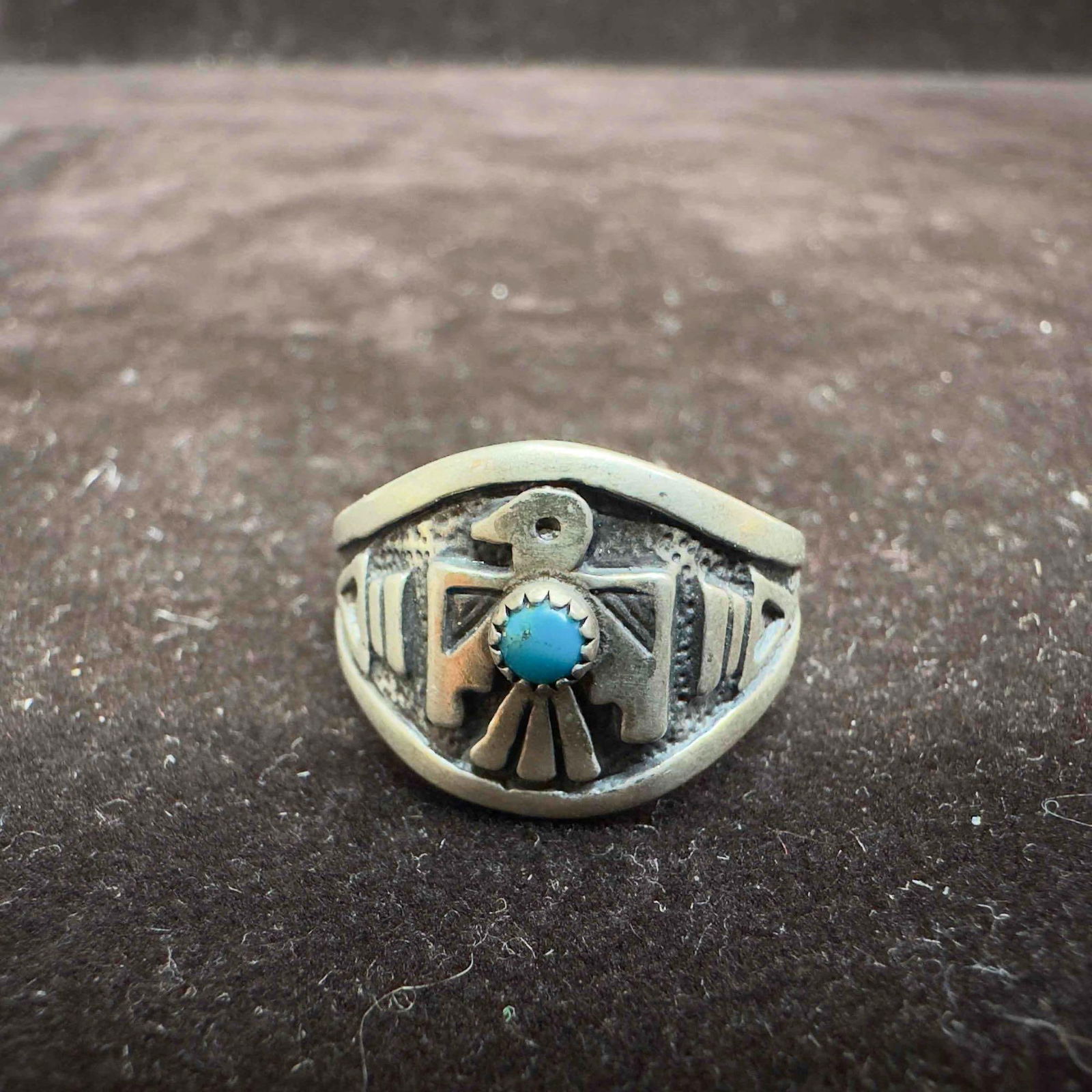 Thunderbird Navajo Style Turquoise Bird Accent Sterling Ring (1 of 9)