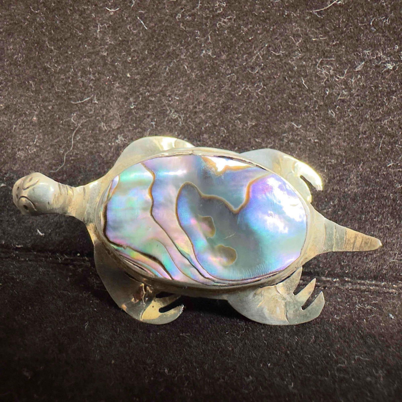 Taxco Abalone Shell Inlay Accent Sterling Silver Turtle Brooch (1 of 9)