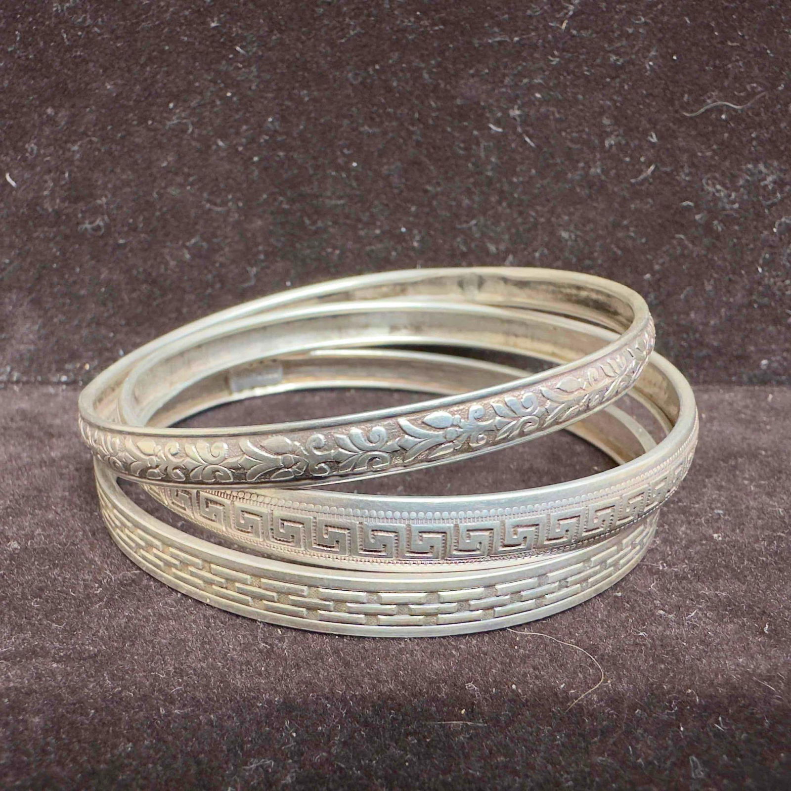 Etched Design Sterling Silver Bangle Bracelets Set Lot of Three 3 (1 of 4)