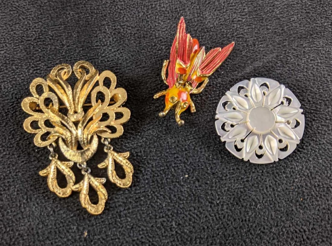 Fancy Pins and Brooch, Mother of Pearl, Monet, Bug (1 of 9)