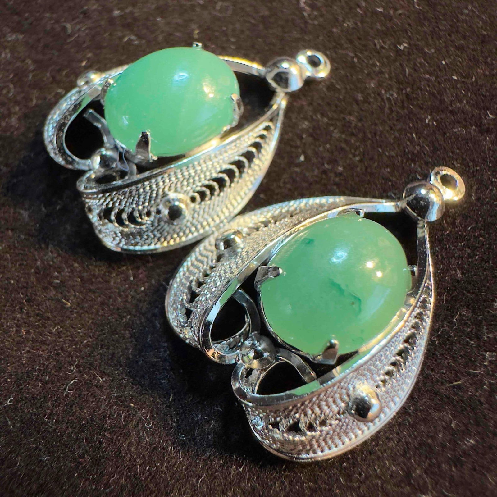 Sterling Silver Sorrento Oval Jade Earrings Pendants Z13 (1 of 7)