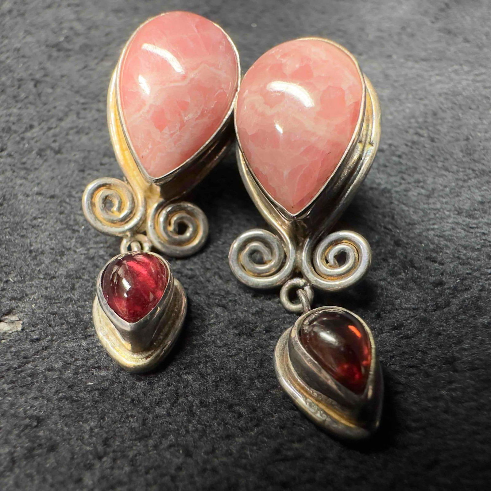 Rhodochrosite and Amethyst Sajen Sterling Silver Gemstone Dangle Drop Earrings (1 of 8)