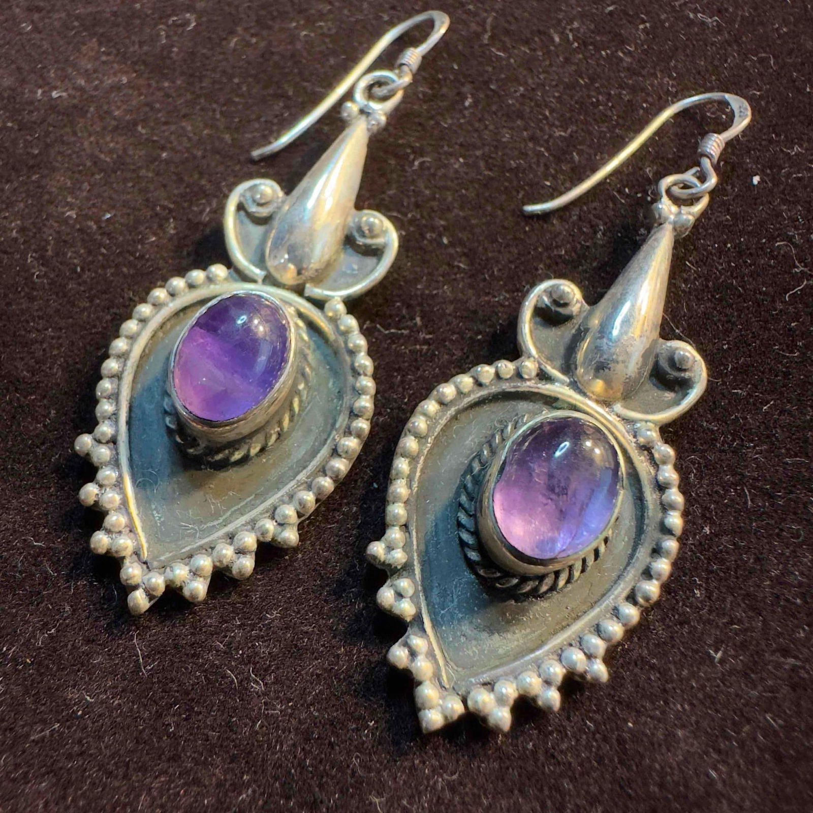 925 Sterling Silver Amethyst Stone Drop Dangle Earrings Z14 (1 of 7)