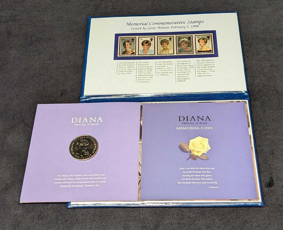 Princess Diana Tribute Commemorative $5 Pound Coin & Stamps Memorial (1 of 8)