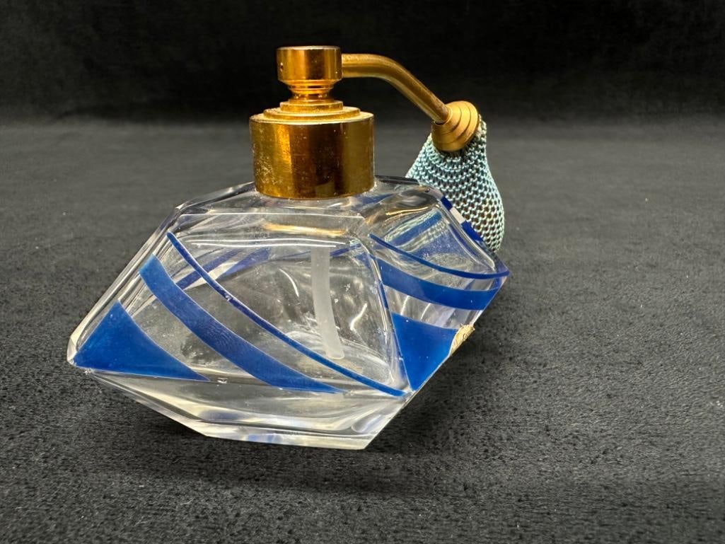 Vintage Blue & Clear Art Deco Perfume Atomizer (1 of 3)