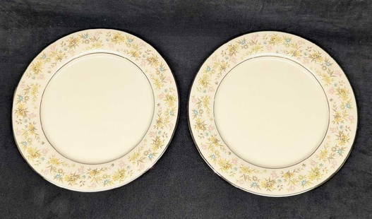2 Retired Noritake Blossom Time Dinner Plates C: 2 Retired Noritake Blossom Time Dinner Plates C. Each plate is approx 10 3/8" x 10 3/8" x 7/8" and the total weight is 2.66 lbs. The bowls have no chips or cracks. The "Blossom Time" design was releas