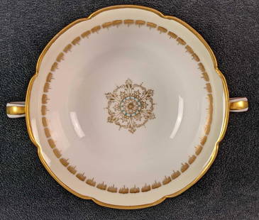 Retired Vintage Beaudina By Noritake Fine China Footed Cream Soup Bowl Two Handles B: Retired Vintage Beaudina By Noritake Fine China Footed Cream Soup Bowl With Two Handles. Is approx 6 1/4" x 5" x 2" and is in a good, vintage condition with no known damage. Released in 1931. Made in
