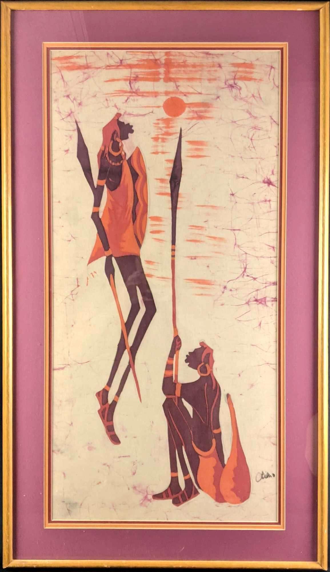 Vintage Framed African Tribal Painting on Cloth (1 of 8)