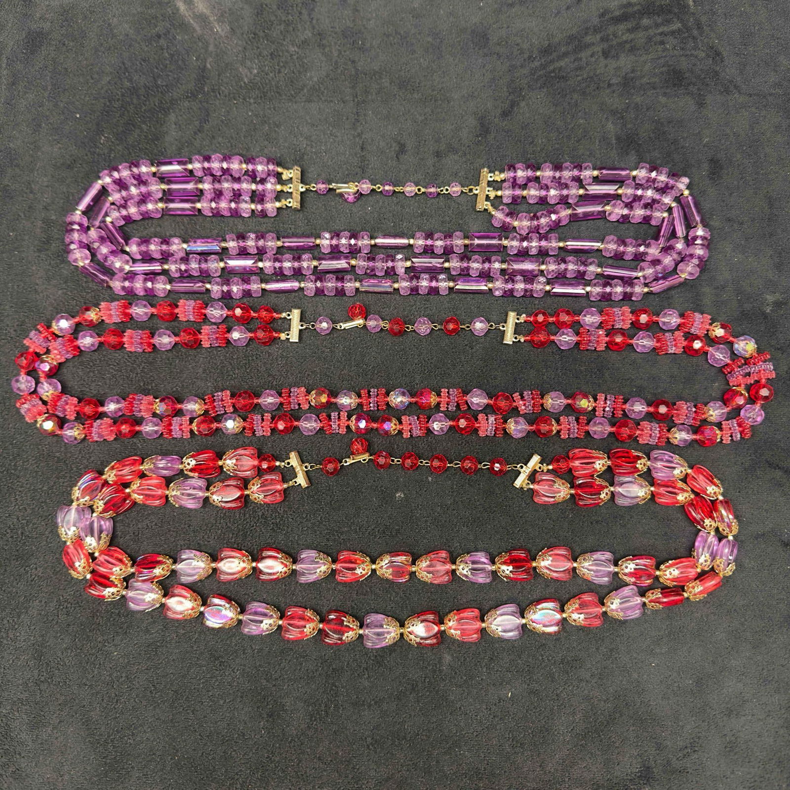 Vintage Hong Kong Plastic Beaded Necklace Set Lot of Three H61 (1 of 11)