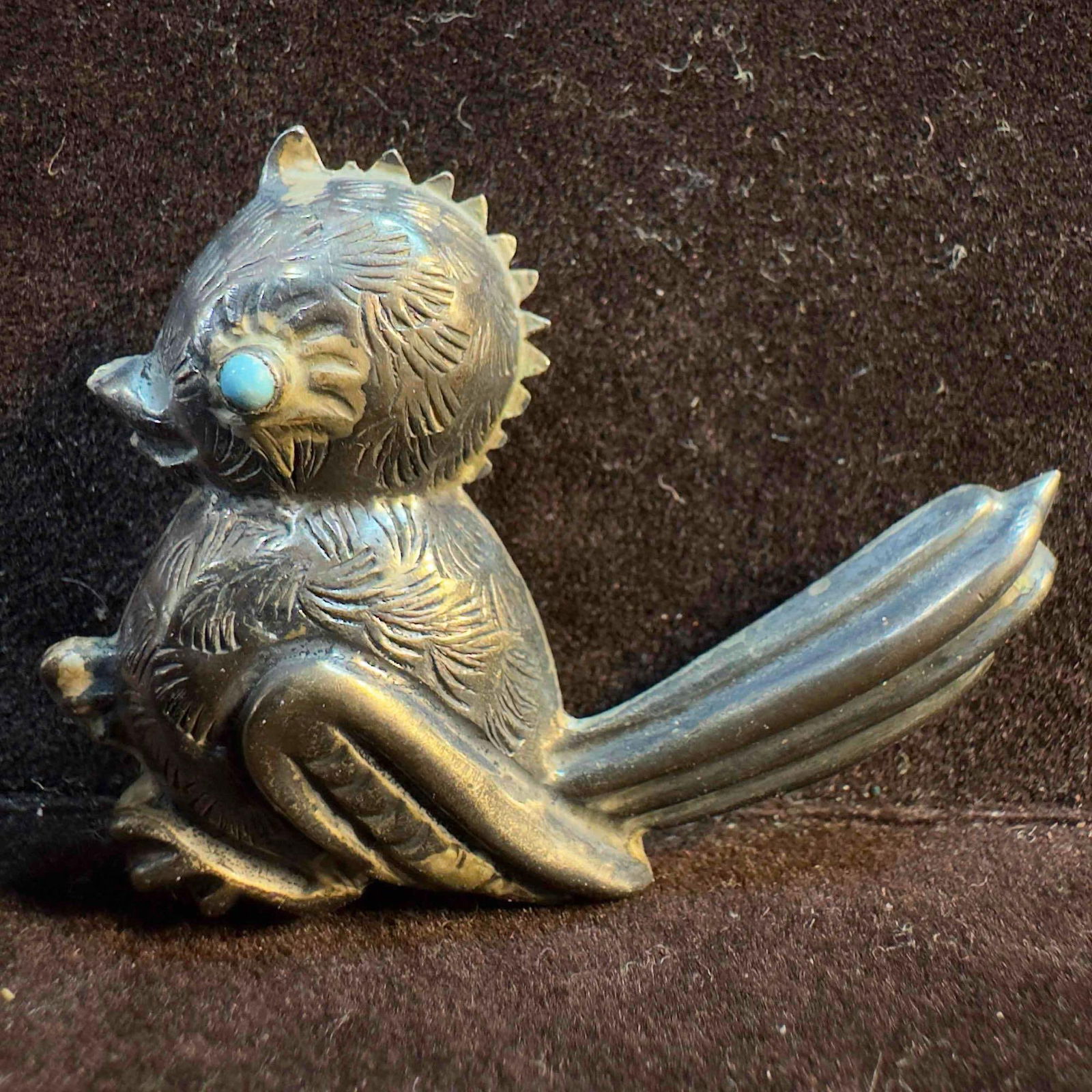 Sterling Silver Mexico Turquoise Eyed Long Tail Native American Style Bird Brooch (1 of 6)