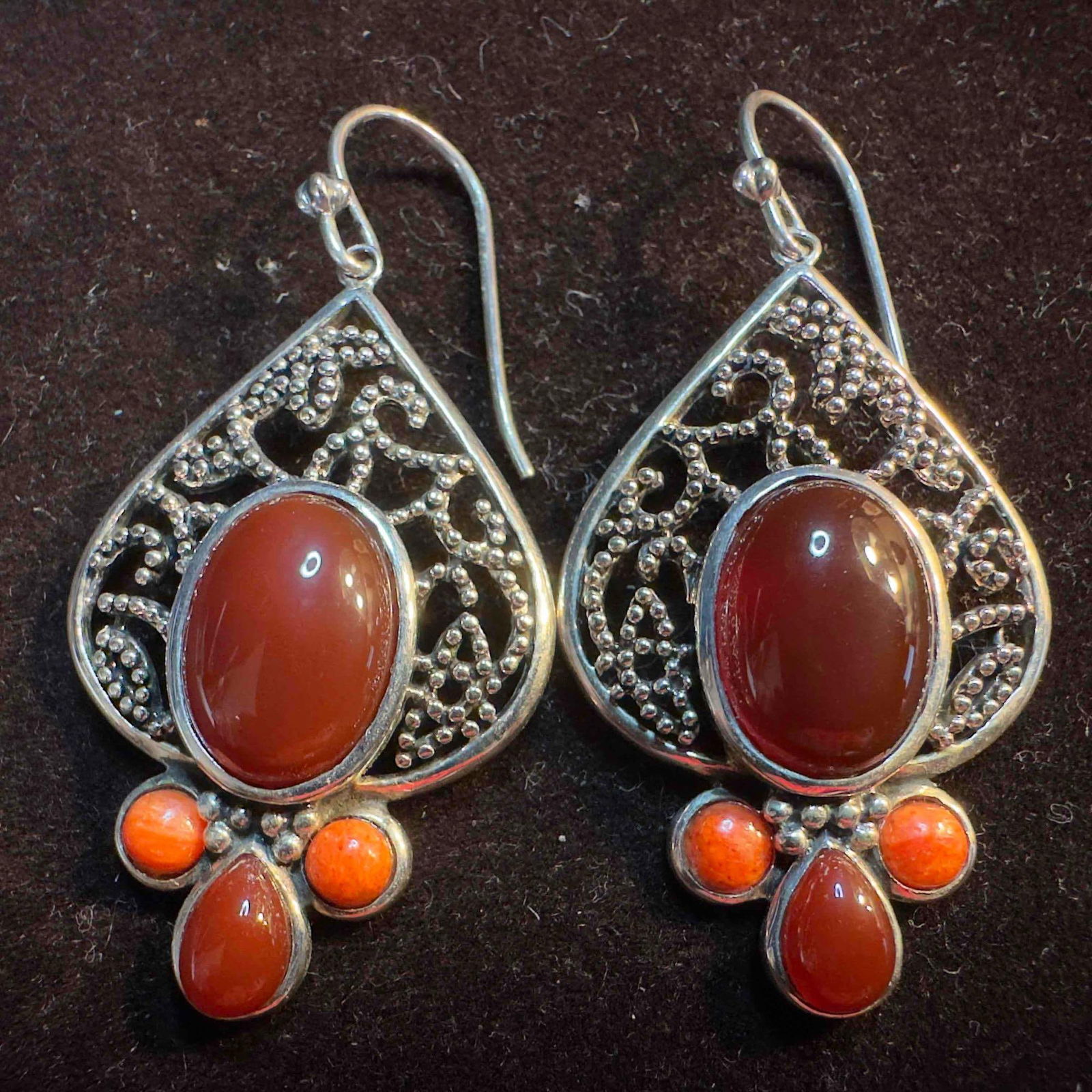 Jean Lin Red Orange Colored Gemstone Accents Carnelian Style 925 Sterling Silver Dangle Earrings (1 of 7)