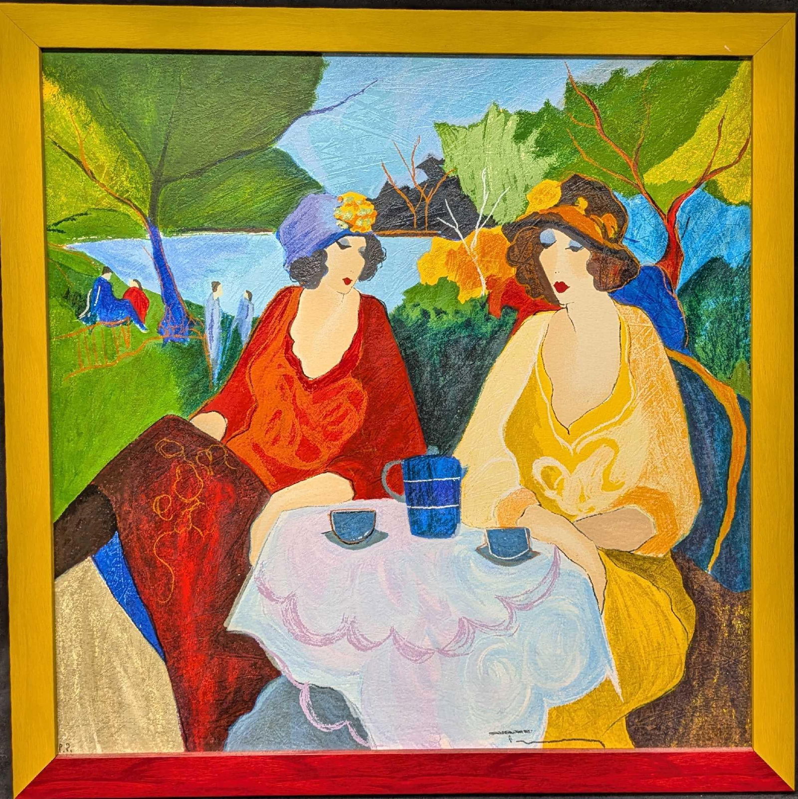 Framed Itzchak Tarkay PP Silkscreen Lakeside Cafe Print R42 (1 of 7)