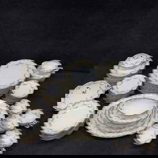 Noritake China Eighty Eight 88 Set Denise 5508 Plates Bowls Cups Gray Scrolls Brown Flower Swags: Vintage Noritake China Set Made in Japan Denise 5508 Design featuring Gray Scrolls, Brown Flower Swags. This set is a beautiful white with a floral design and platinum silver rim. This set includes ei