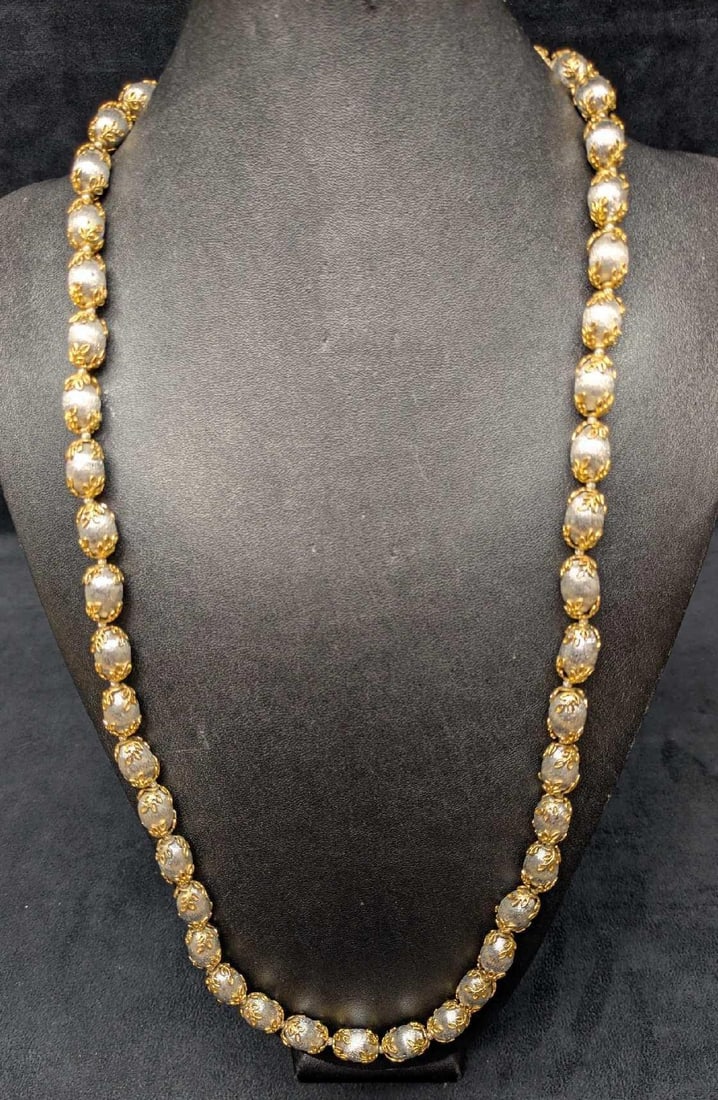 Trifari Silver Tone Beaded Necklace: Trifari Silver Tone Beaded Necklace. This is approx 34" and it weighs 0.21lb. The necklace has light signs of wear. 