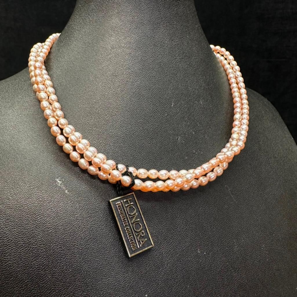 3 Strand River Pearl Sterling Silver Loop Clasp Necklace (1 of 3)