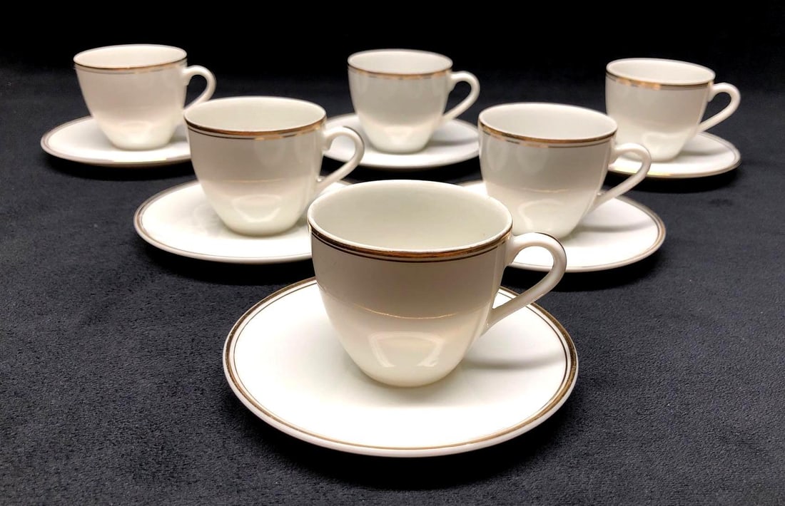 12pc Set Japanese Tea Cup & Saucer White Gold Rim (1 of 4)