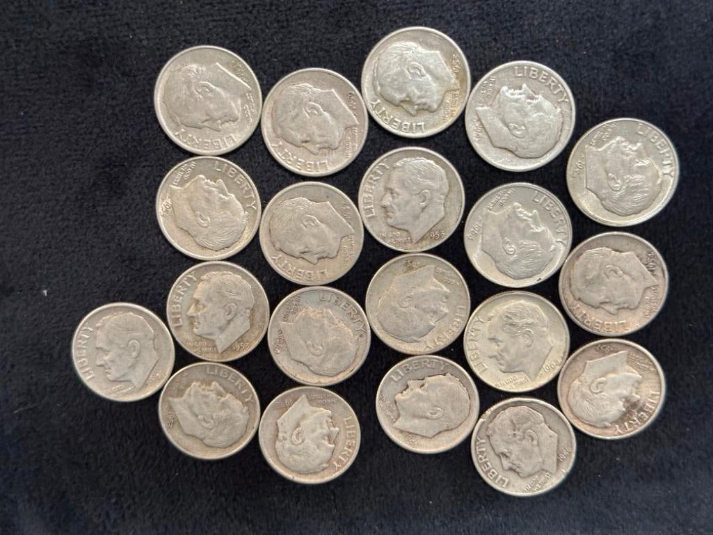 Lot of 20 Silver Roosevelt Dimes (1 of 2)