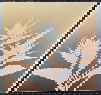 "Birds of Paradise" Print Ken Rich: "Birds of Paradise" Print Ken Rich Large serigraph by artist Ken Rich, in a floating glass frame. The print and frame appear to be from the 1980s. The print is also embossed to give texture t