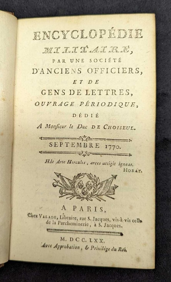 Antique French Hardcover Encyclopedie Militaire Septembre 1770 (1 of 8)