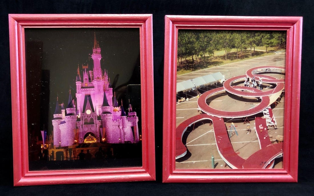 Disney World Castle 2000 Millennium Celebration Photos: Disney World Castle 2000 Millennium Celebration Photos Night time display of Walt Disney Worlds Cinderella's Castle and the installation of the 2000 sign. Both hot pink frames are with plexi glass