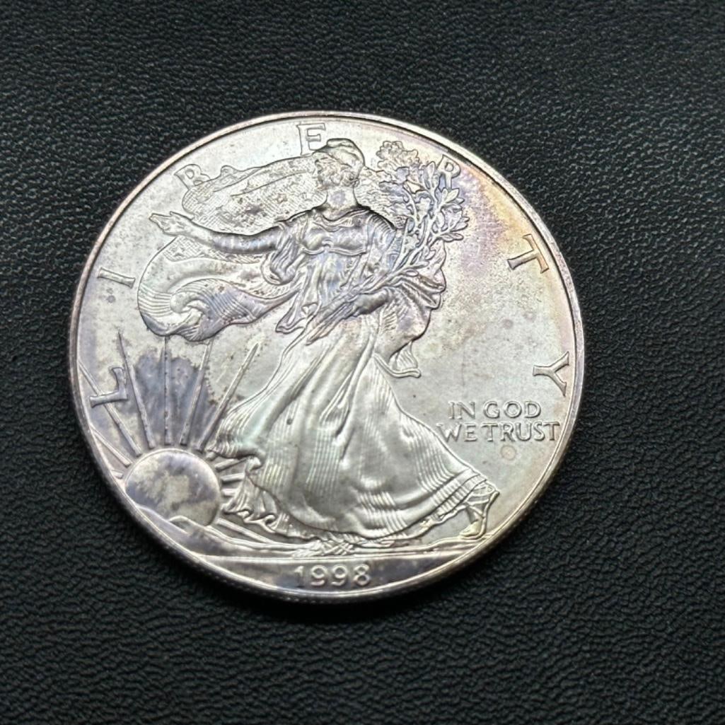 Toned .999 Silver American Silver Eagle Coin 1998 (1 of 2)