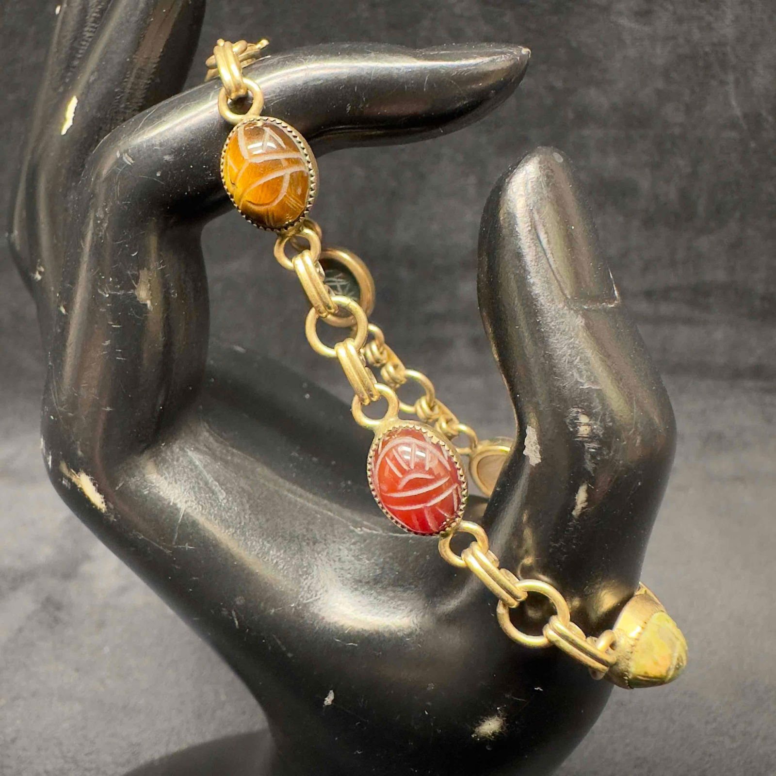 Vintage Winard 12K Gold Filled Scarab Beetle Bracelet Five Gemstones (1 of 11)