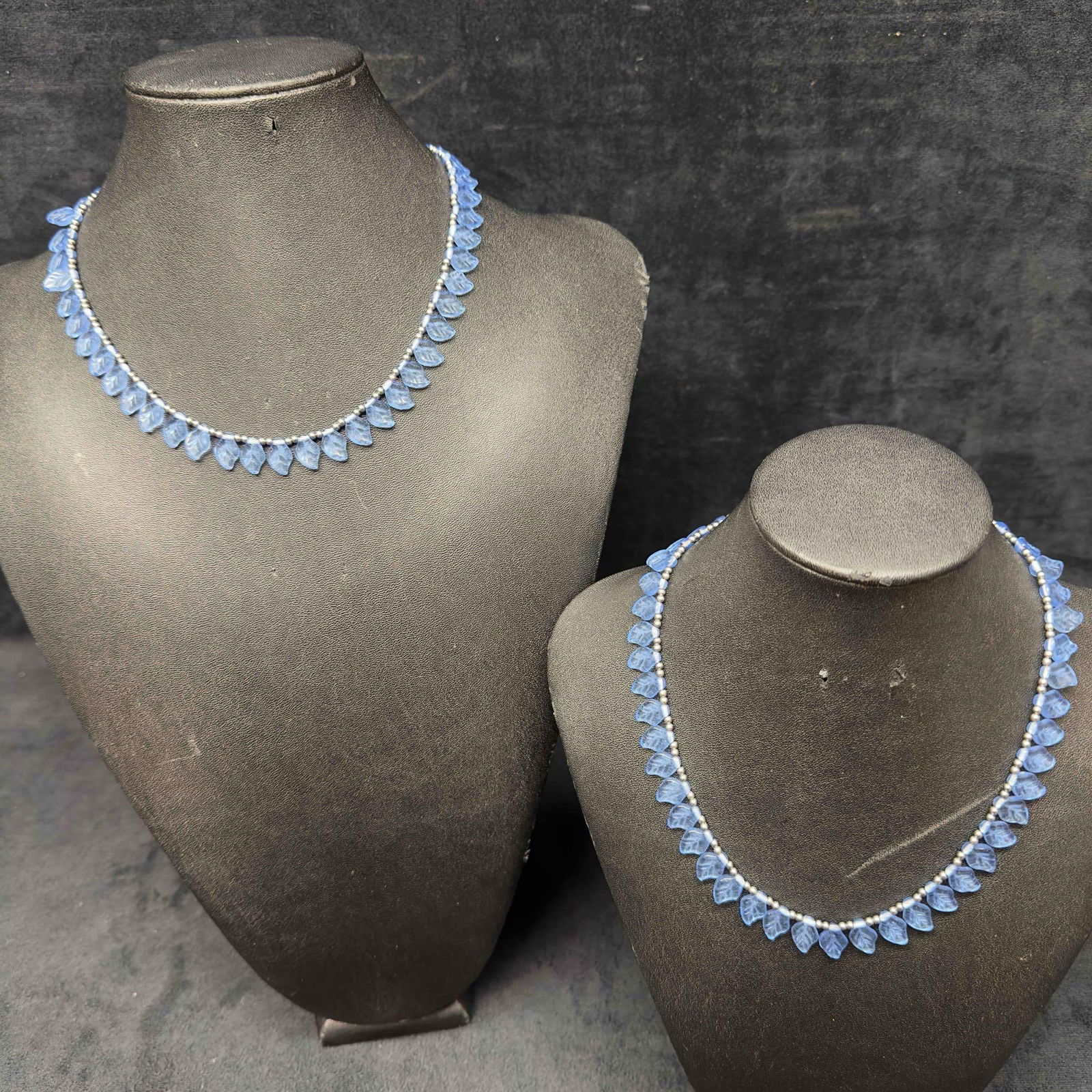 Art Glass Light Blue Leaf Beaded Leaves Shaped Bead Necklace Set I21 (1 of 7)