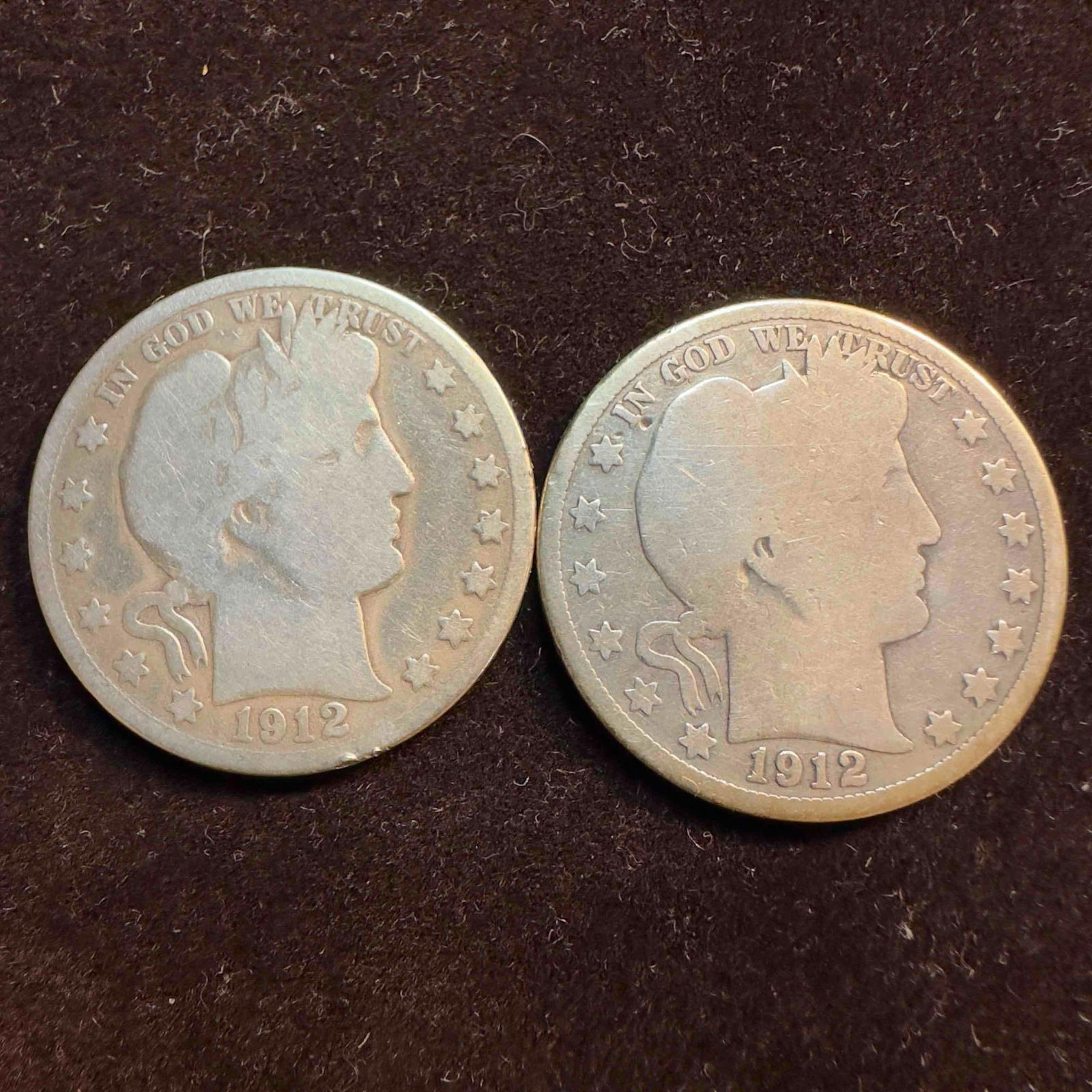 Set of Two Silver Coins 1912 Barber Half Dollars Coin Collection (1 of 8)
