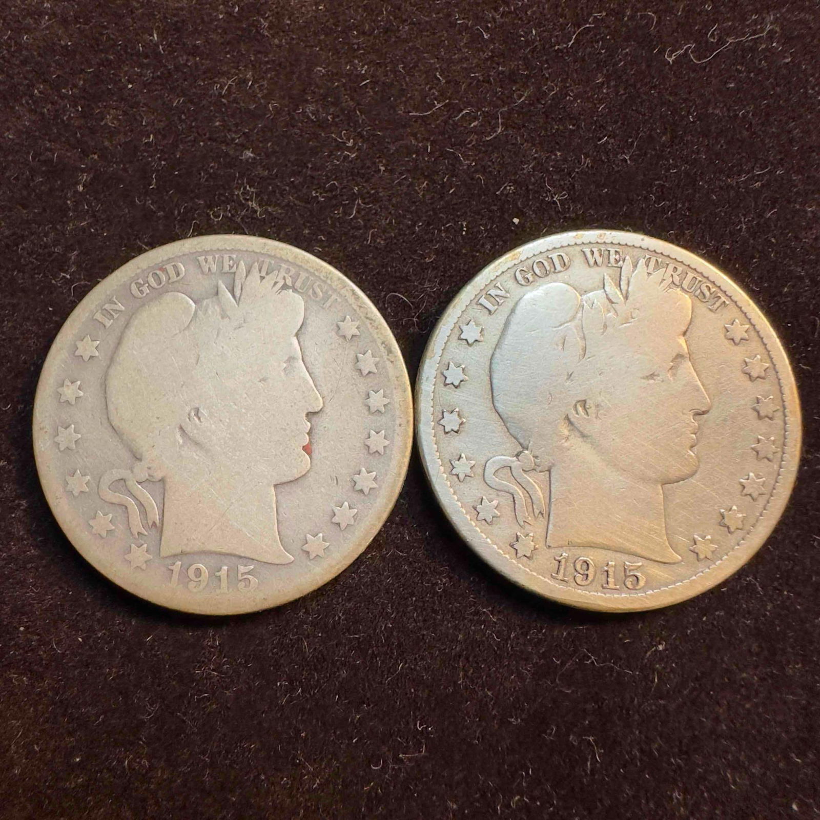 Set of Two Silver Coins 1915 Barber Half Dollars Coin Collection (1 of 8)