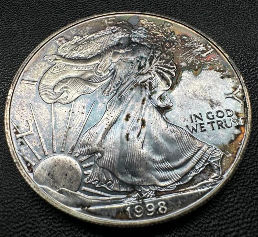Toned .999 Silver American Silver Eagle Coin 1998 (1 of 3)