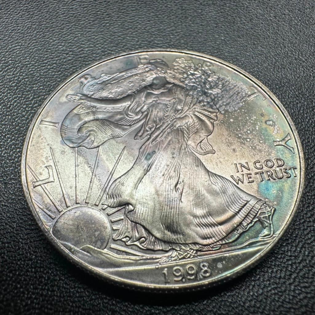 Toned .999 Silver American Silver Eagle Coin 1998 (1 of 2)