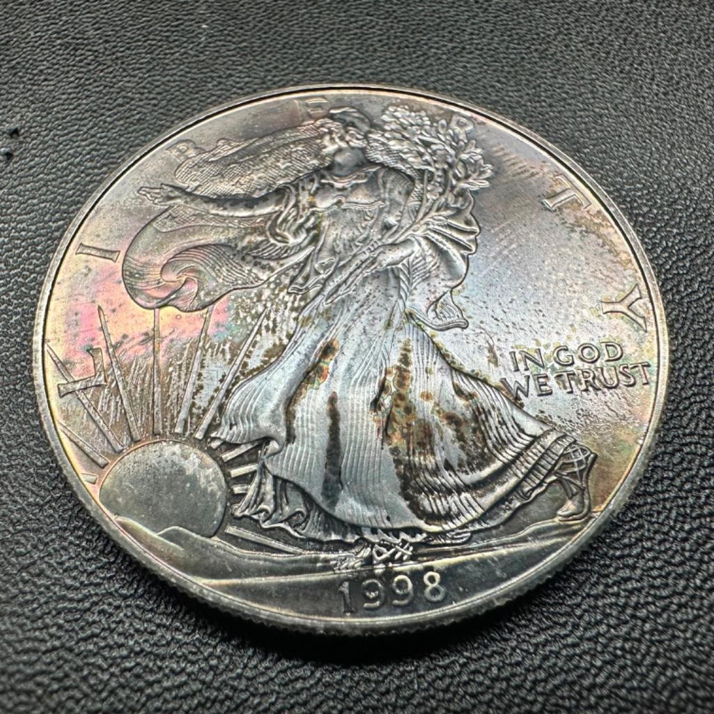 Toned .999 Silver American Silver Eagle Coin 1998 (1 of 2)