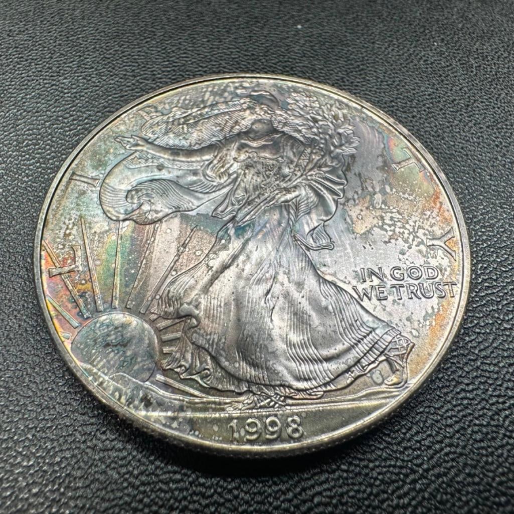 Toned .999 Silver American Silver Eagle Coin 1998 (1 of 2)