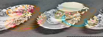 2 Floral Porcelain Tea Cups &amp; Saucers C