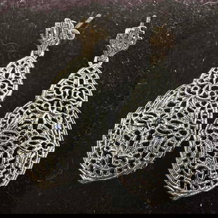 Art Deco Sapphire Sterling Silver Filigree Edwardian Revival Earrings: This item is in good pre-owned, previously used/displayed condition with noticeable light wear, and surface scratches. Please reference all photos for full details. This piece of jewelry has been test