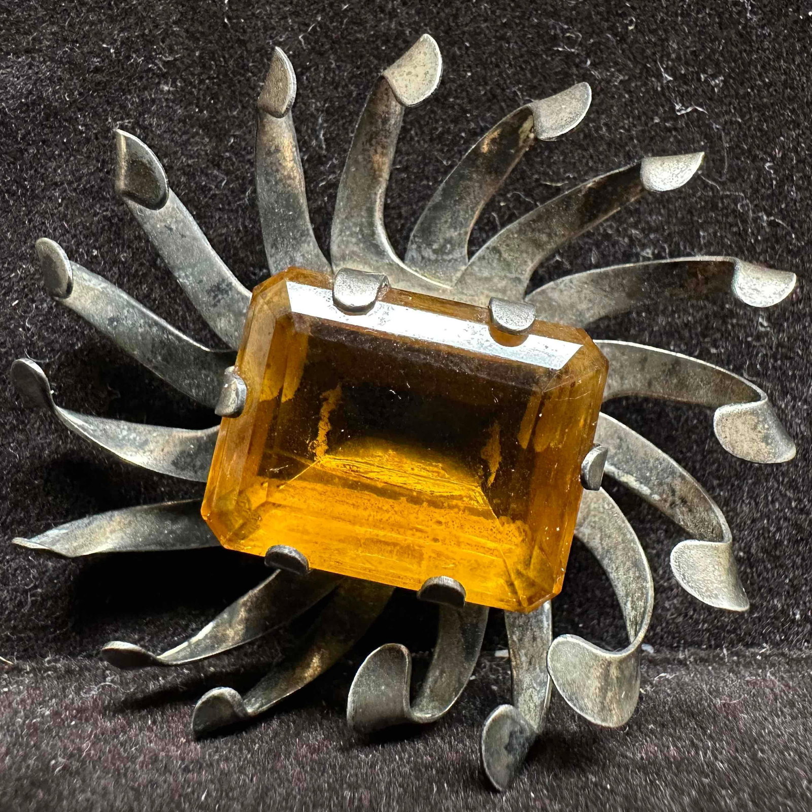 Citrine Yellow Stone Sterling Brooch D43 Stylized Metal Frame (1 of 8)