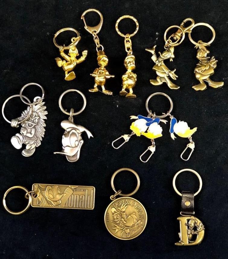 Lot of 11 Vintage Donald Duck Disney Park Metal Brass Pendant Charm Key Chain Rings (1 of 11)