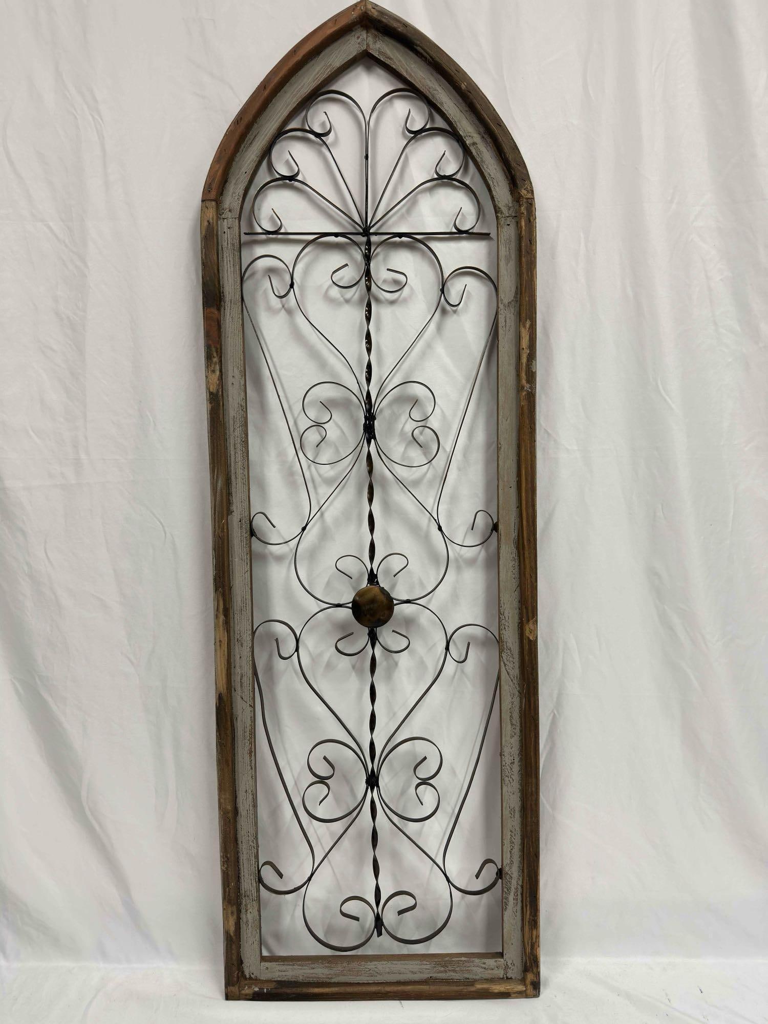 Wooden Antique Style Church Window Wrought Iron Metal Gothic Rustic Wood Arch Design (1 of 12)