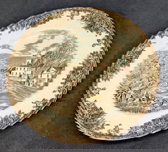 Village Green Friendly Village Large Dinner Plate B JB: Village Green Friendly Village Large Dinner Plate B JB.&nbsp;This retired series of fine china was released by the Johnson Brothers, from the year 1953 to the year 2003. The large dinner plate is appr