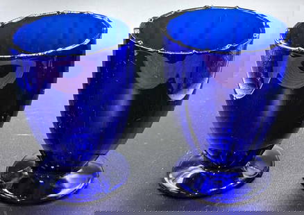 2 Glass Martinsville Addie Cobalt Blue??????? Tumblers B: 2 Glass Martinsville Addie Cobalt Blue Tumblers B. Each is approx 2 5/8" x 2 5/8" x 3 1/2" and the total weight is 0.76lb. The glasses have no cracks or chips. Please see the images as they are part o