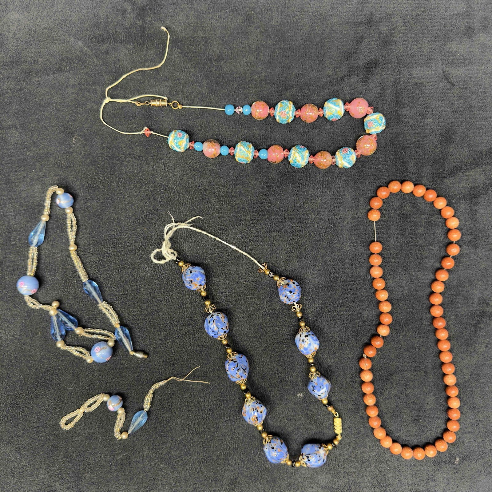 Murano Venetian Lamp Work Glass Art Beaded Necklace Set of Four Broken Jewelry Pieces (1 of 12)