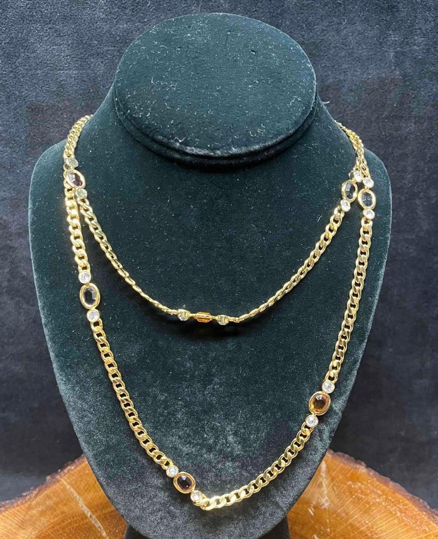 Nolan Miller Two Gold Tone Rhinestone Necklaces (1 of 9)