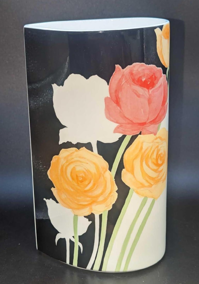 Michael Lax Mikasa Art Deco Raindrop Vase: Michael Lax Mikasa Art Deco Raindrop Vase. Made of bone china. This is approx 4 3/4" x 3 1/2" x 8 1/2" and it weighs 1.31lb. The vase has no chips or cracks. There is some residue inside from being us