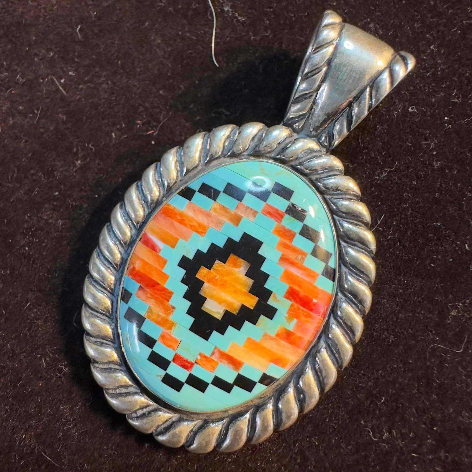 Carolyn Pollack Relios Sterling Silver Gemstone Inlay Mosaic Necklace Pendant: This item is in good pre-owned, previously used/displayed condition with noticeable light wear, and surface scratches. Please reference all photos for full details. This piece of jewelry has been test