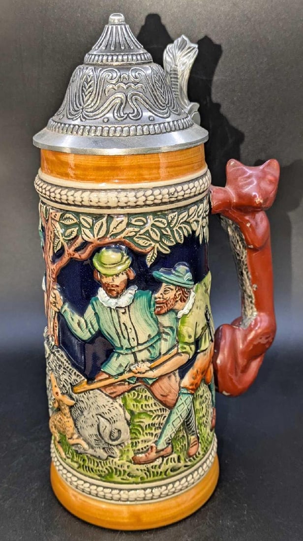 Vintage Gerz German Hunting Theme Fox Handle Beer Stein (1 of 9)