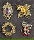 Vintage Weiss Coro Gold Tone Plated AB Crystal Brooch Pins Lot of 4