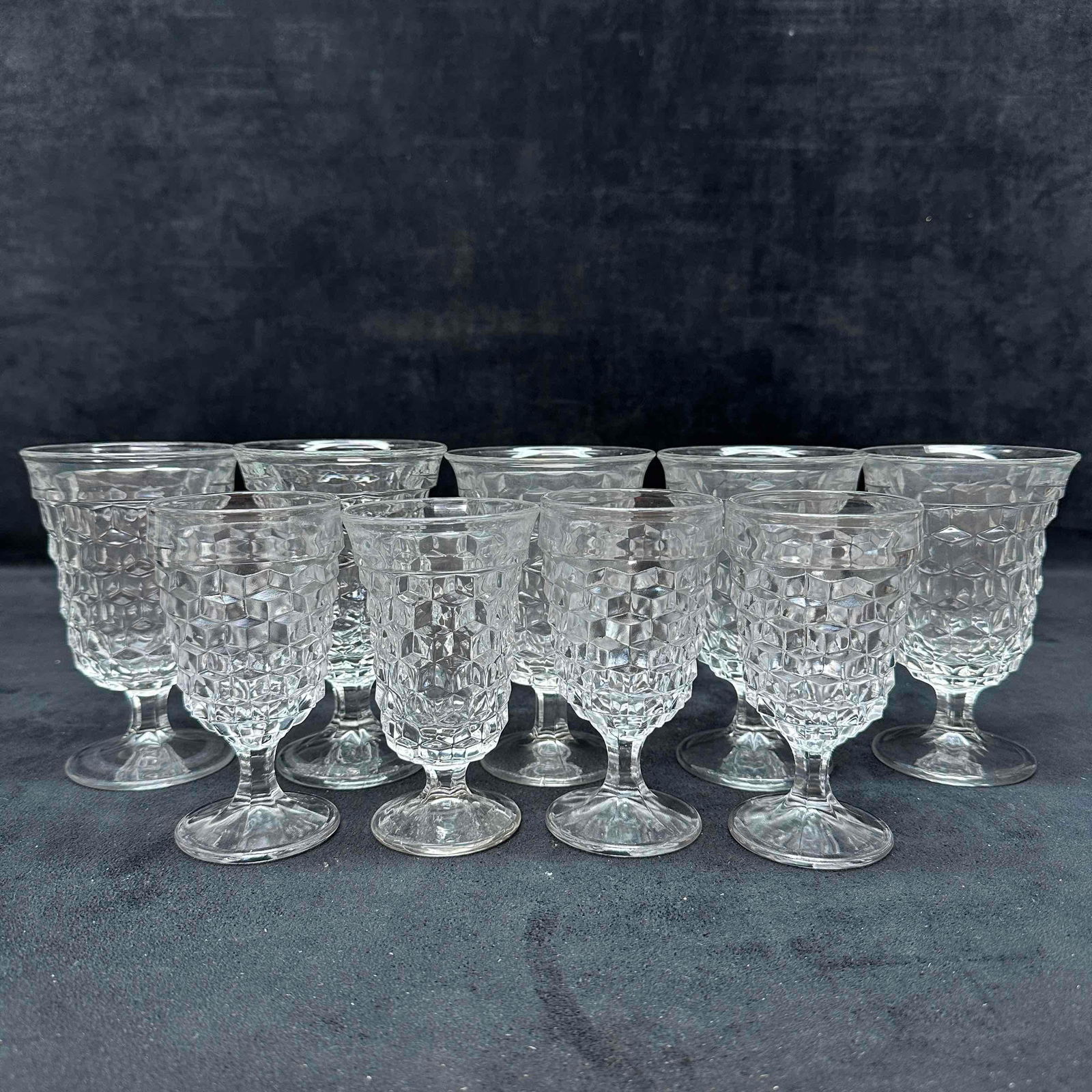 Fostoria American Clear Glass Footed Water Iced Tea Glass Set Small and Medium Nine Glasses (1 of 9)
