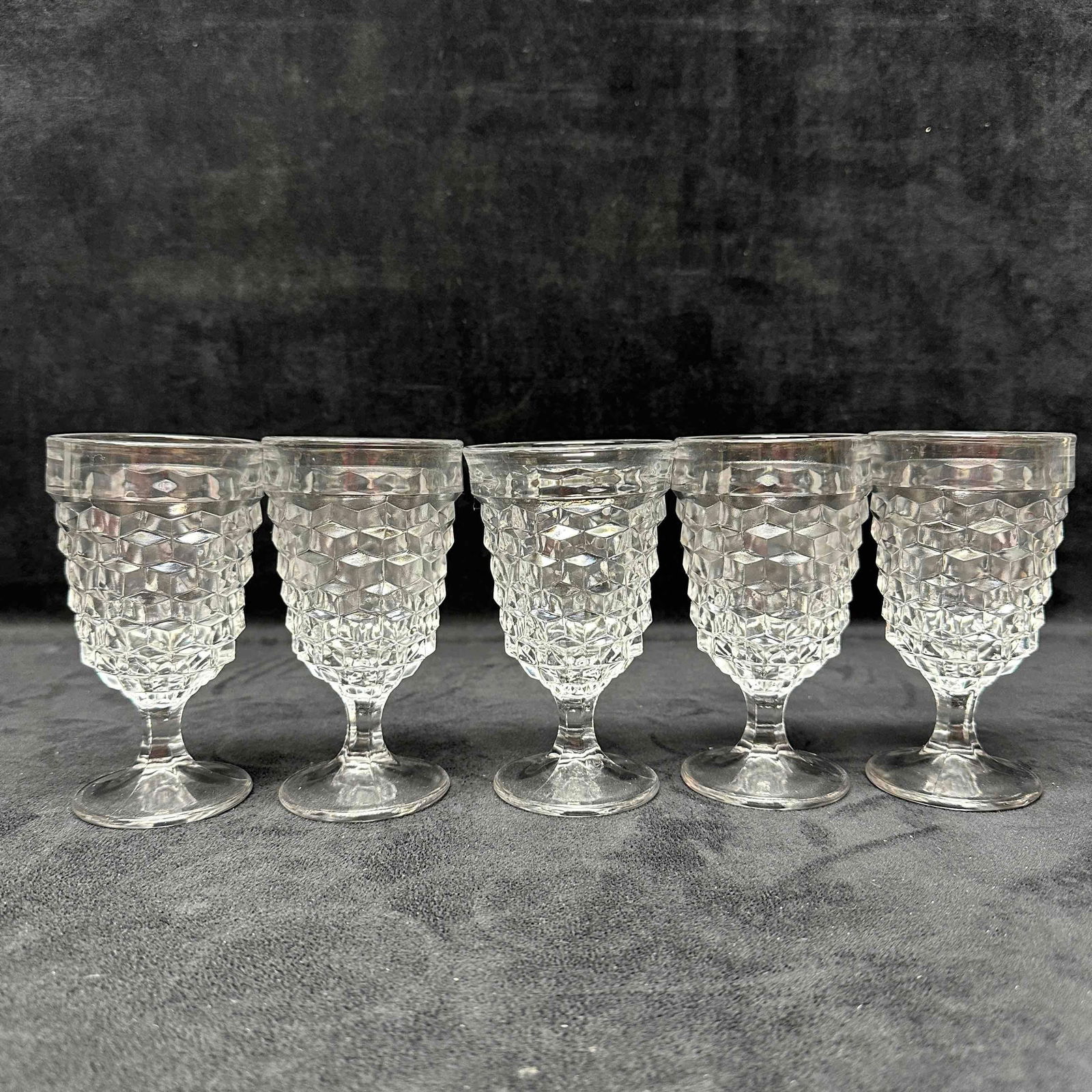 Set of Five Fostoria American Clear Glass Small Footed Cocktail Glasses (1 of 8)