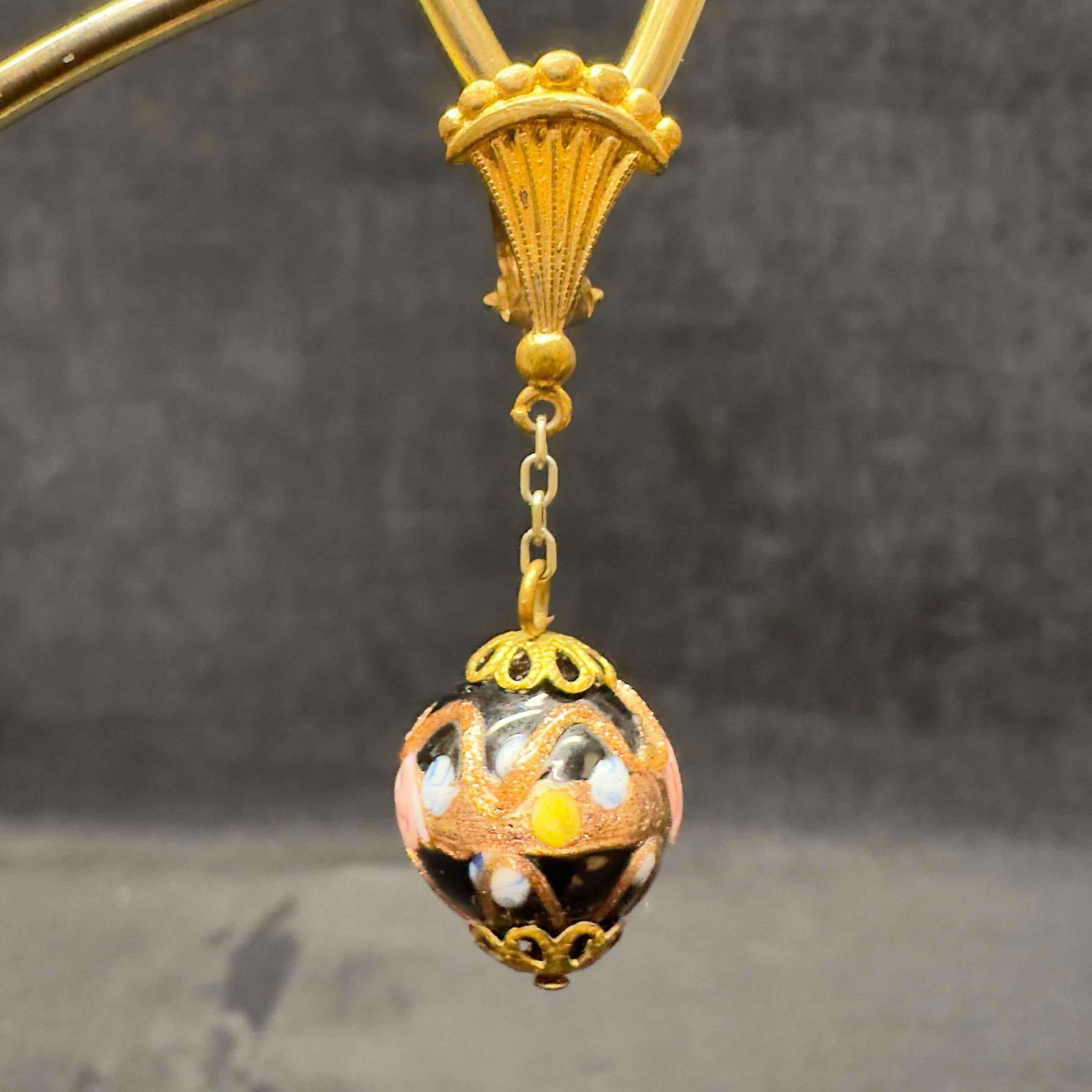 Murano Venetian Art Glass Lamp Work Black Floral Bead Dangle Drop Earrings F22 (1 of 7)