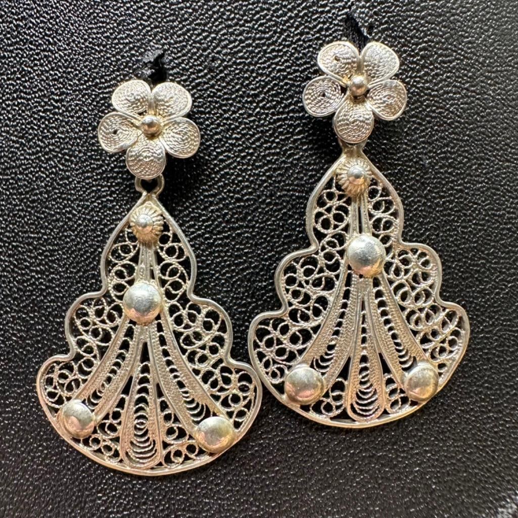 .800 Silver Filigree Dangle Earrings (1 of 2)